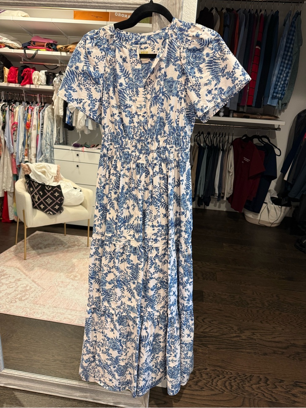 Anthropologie- Blue and White Floral Midi Dress - Casual Women’s Summer Dress